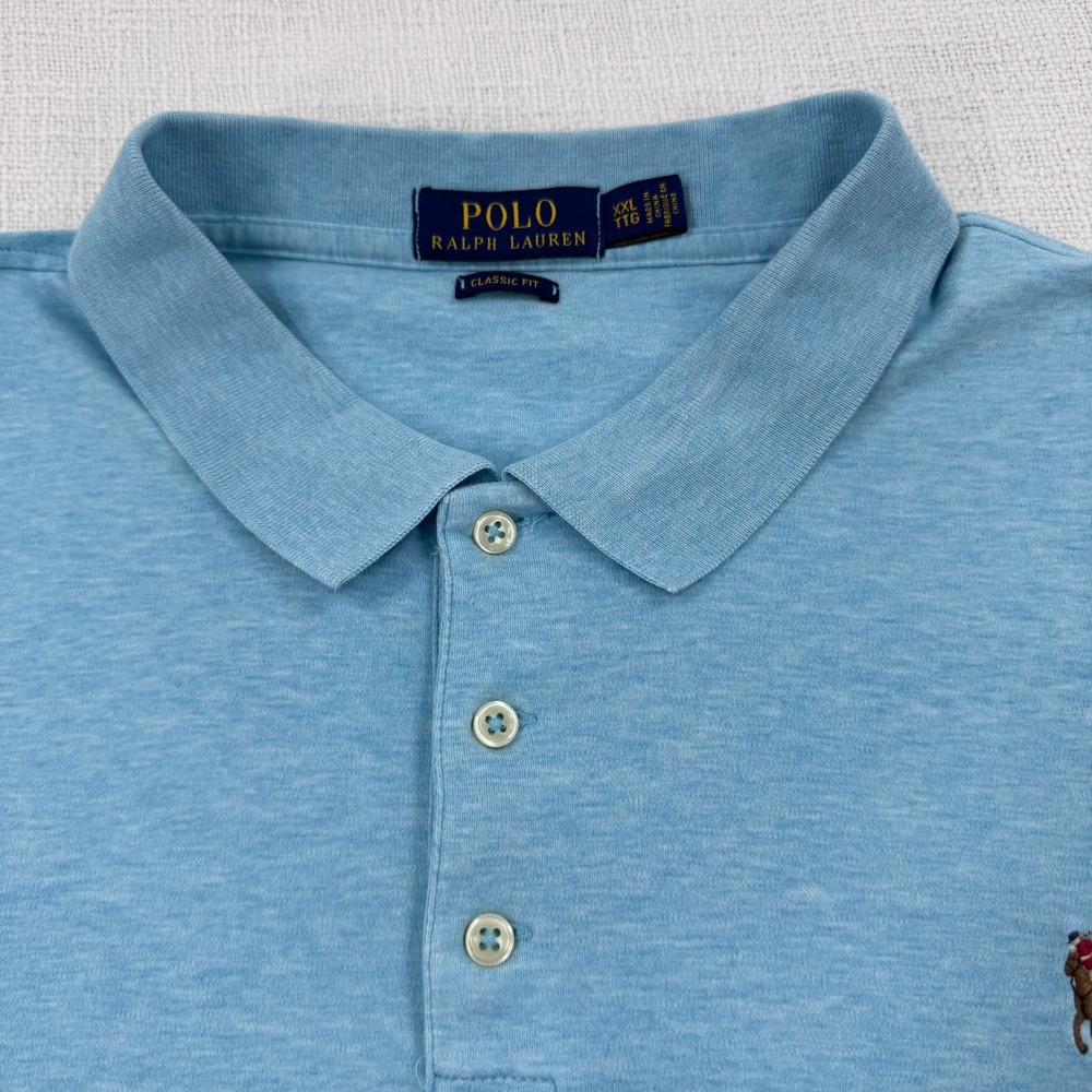 Polo Ralph Lauren Shirt Men XXL Heather Blue Big Pony Classic Fit Soft Cotton